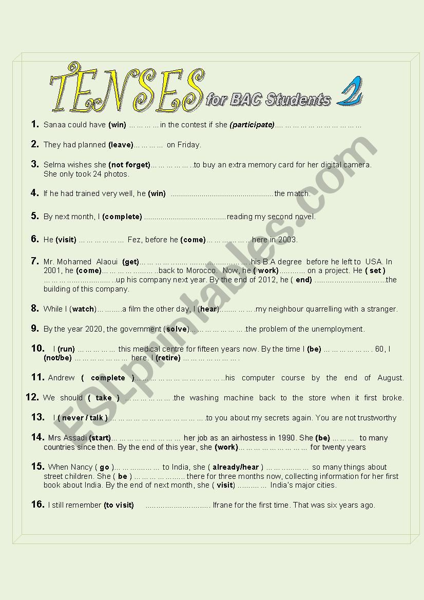 mixed tenses for BAC students part 2