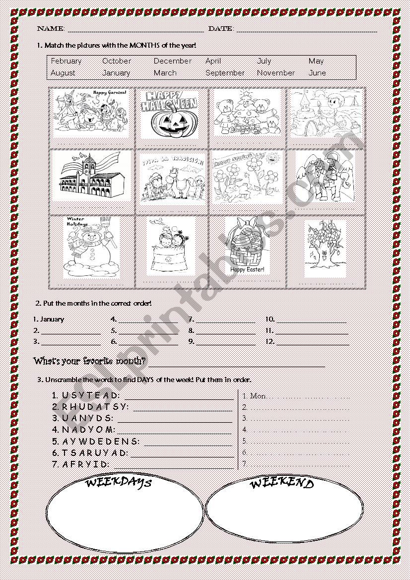 Months & Days of the Week worksheet