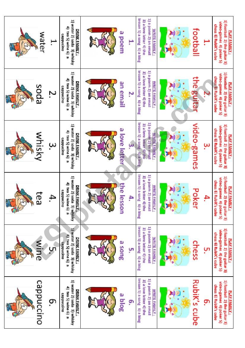 Happy families card game  past simple 