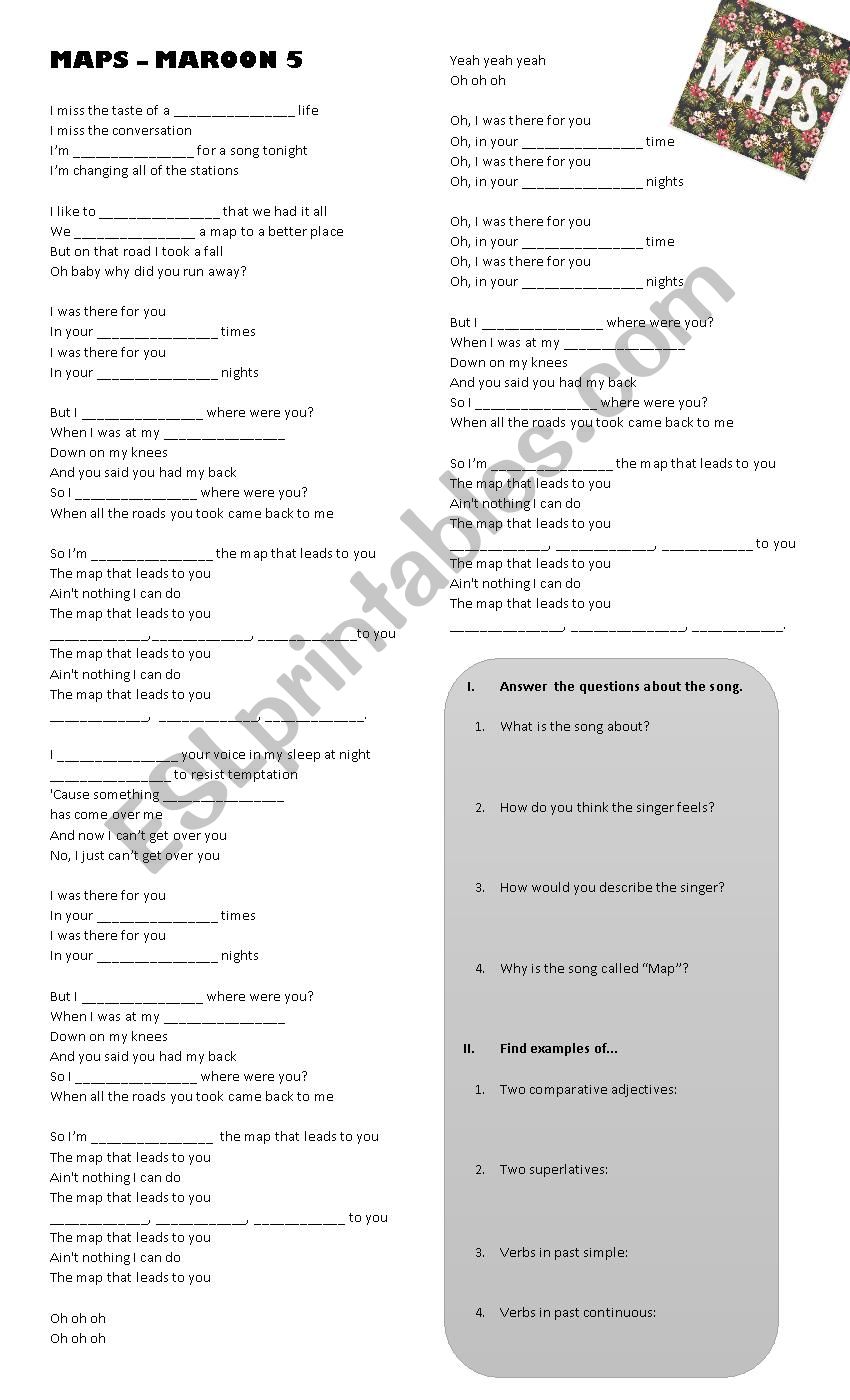 Maps- Maroon 5 worksheet