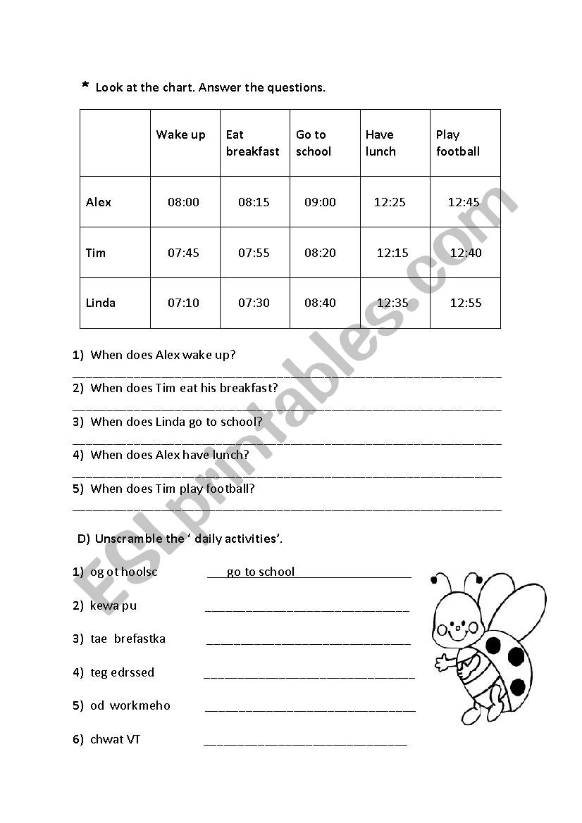 Daily routines worksheet