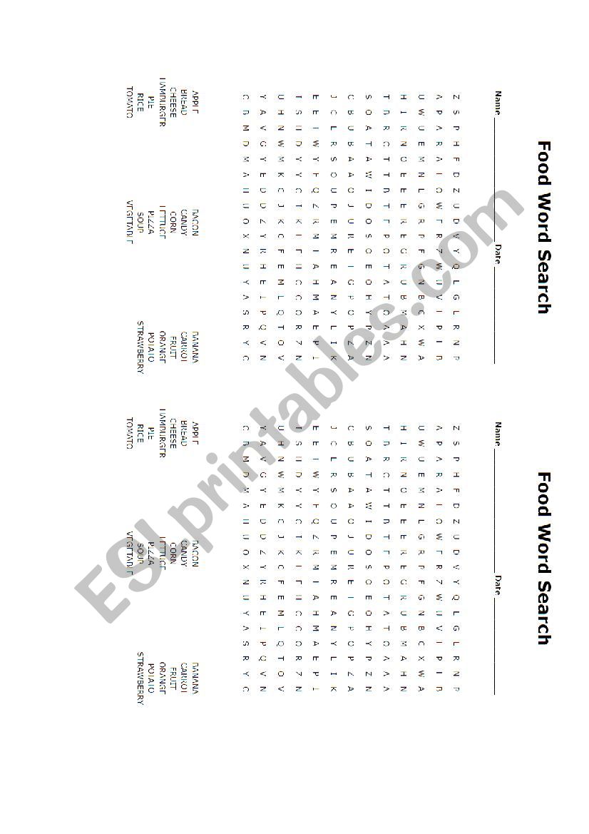 Food Wordsearch worksheet