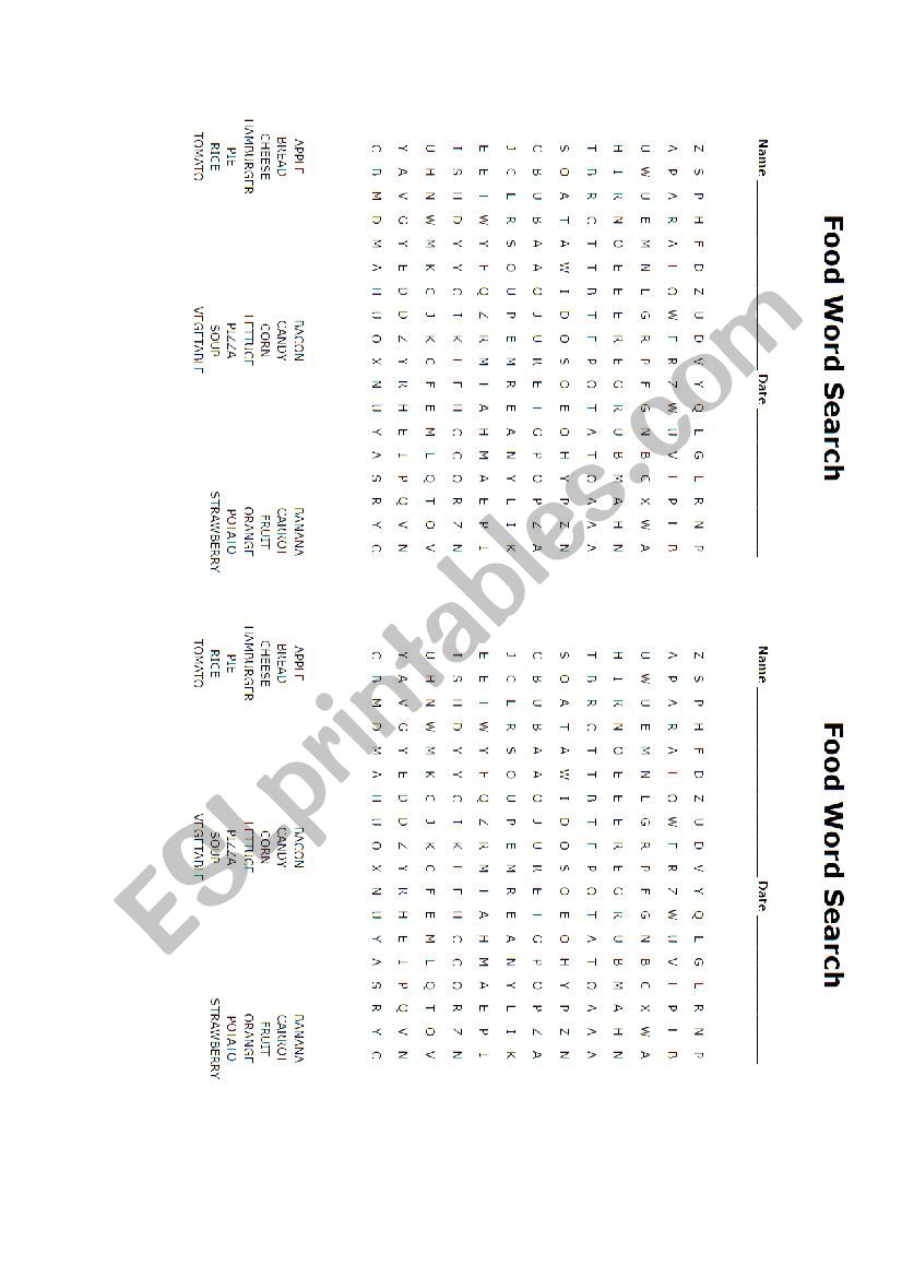 Food Wordsearch worksheet