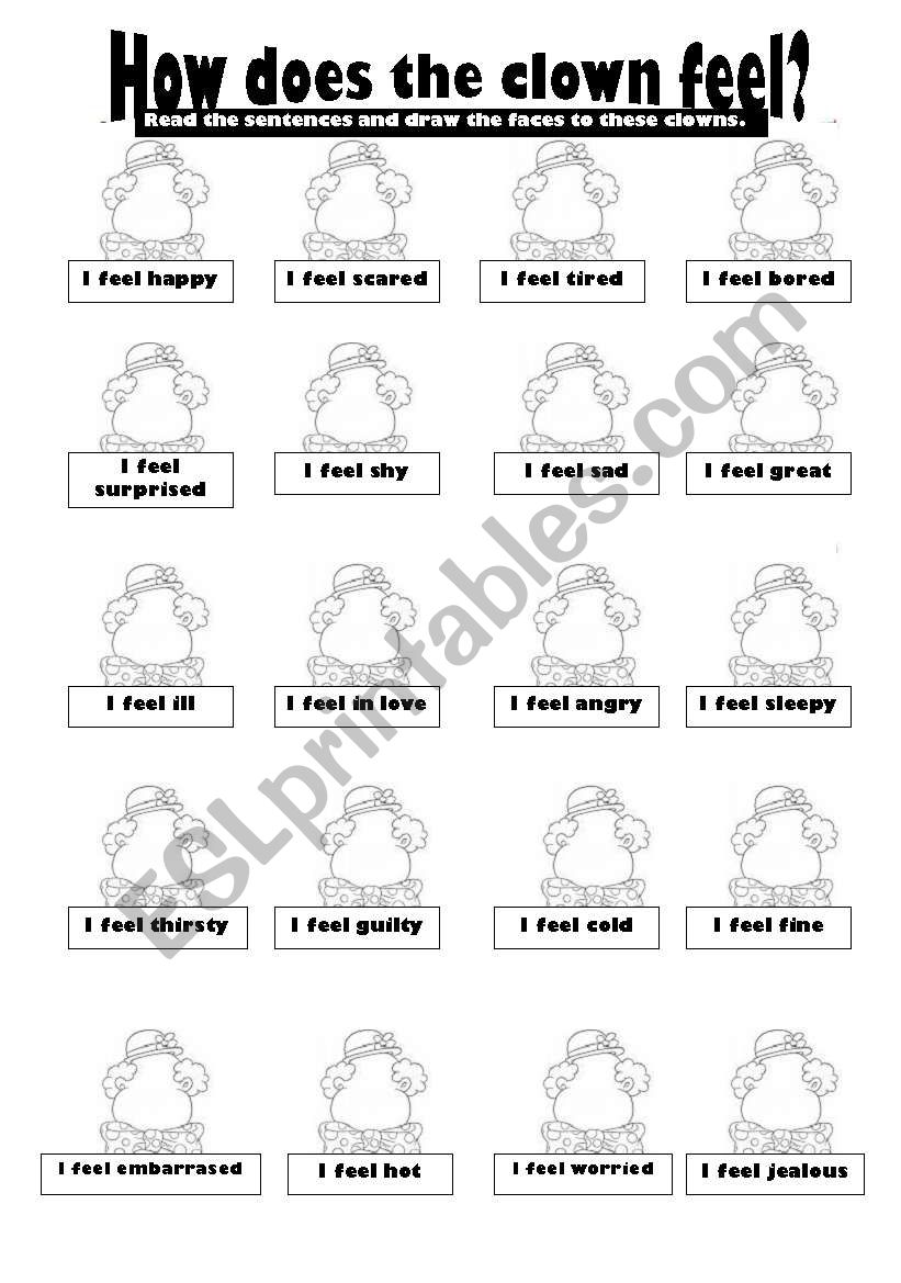 Draw the face to the clown worksheet