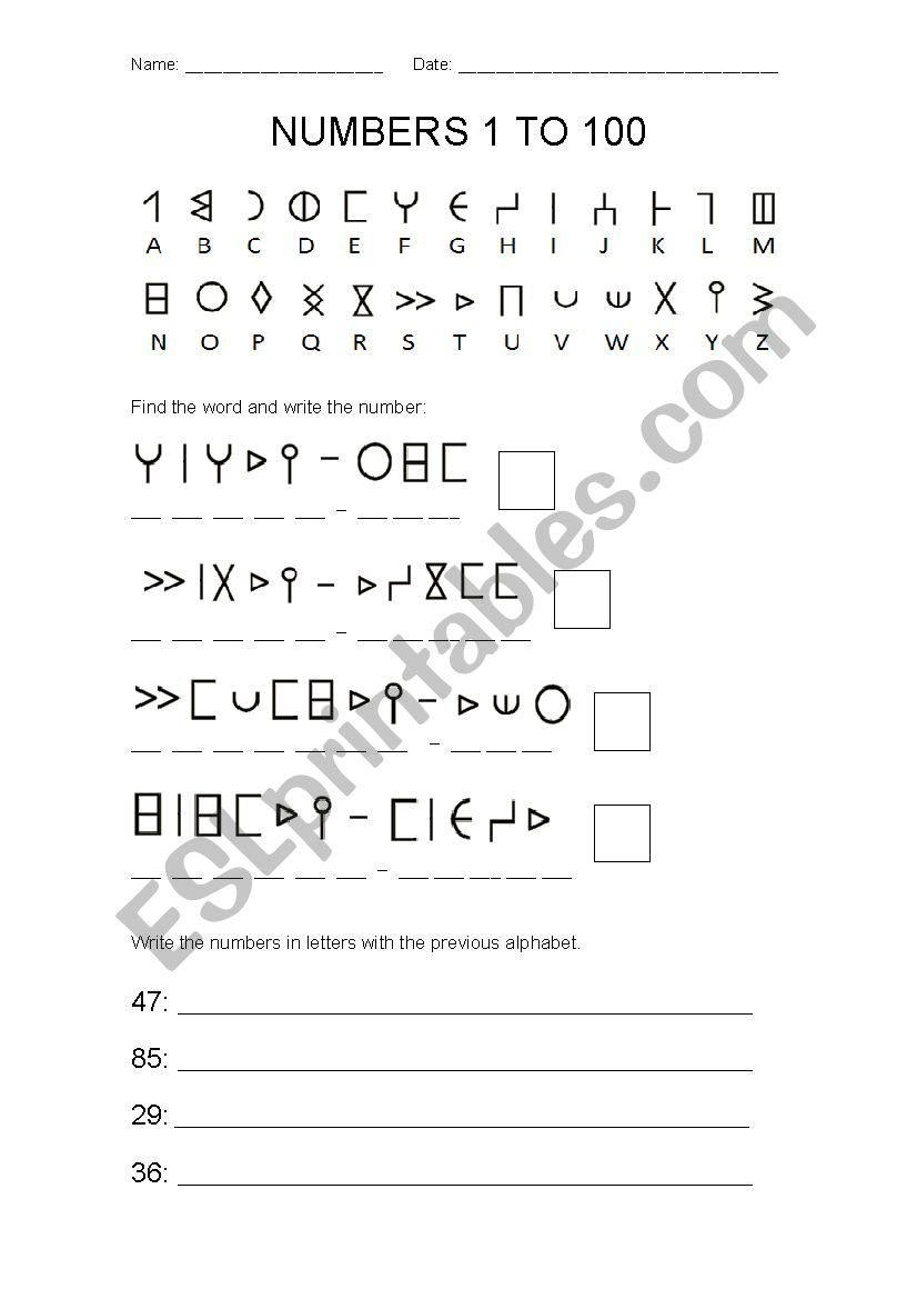 Numbers from 10 to 100 worksheet