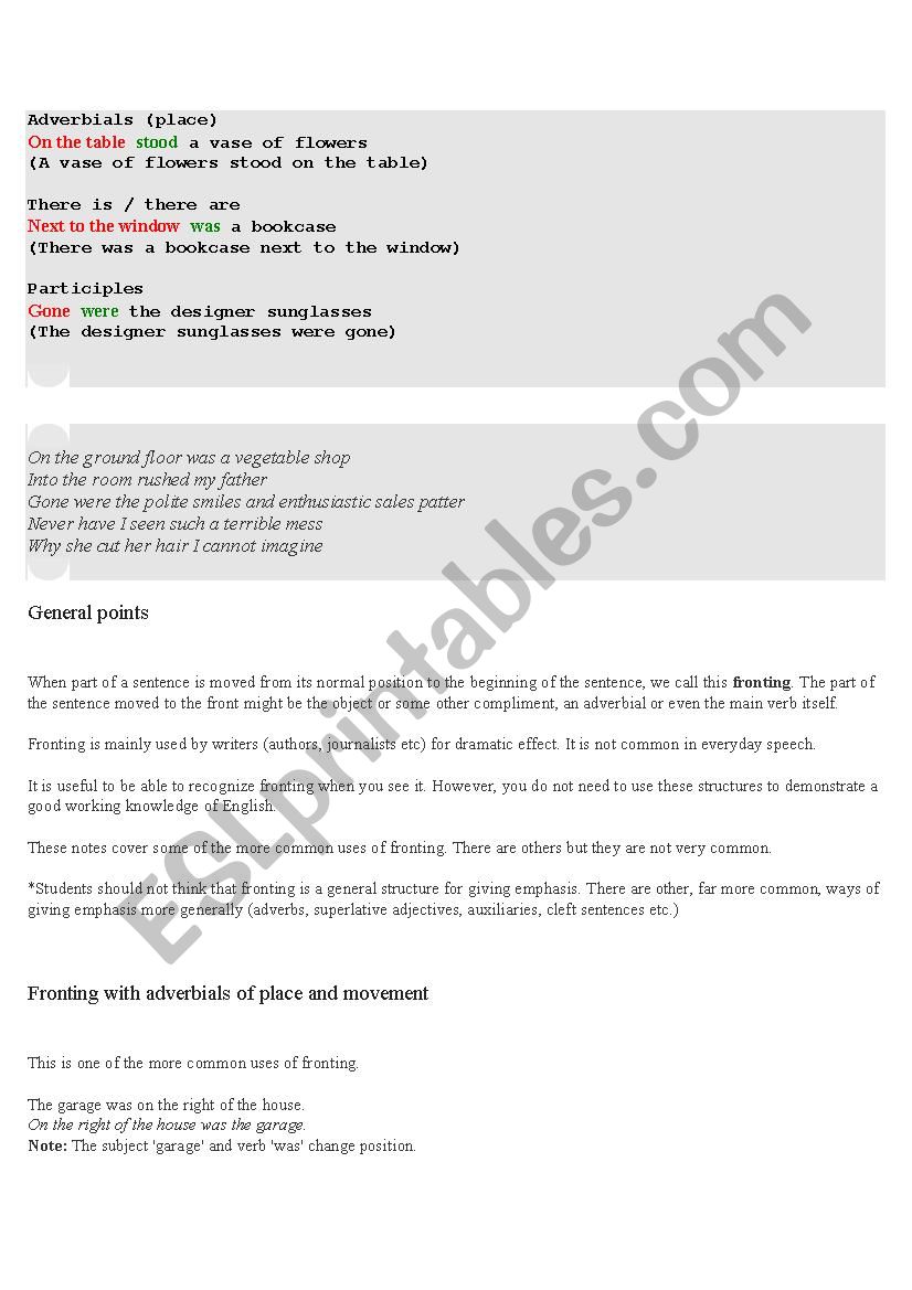 adverbial  worksheet