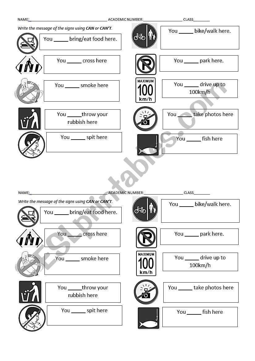 CAN and CANT  worksheet