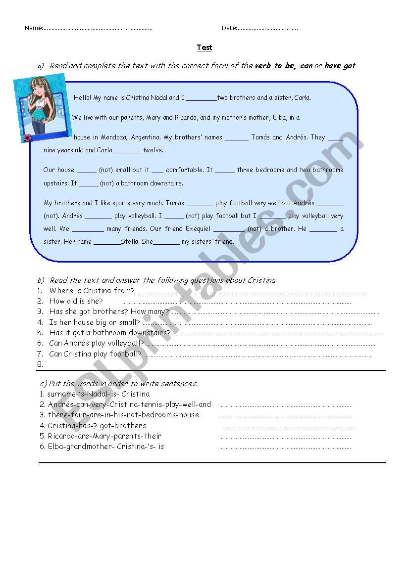 Reading comprehension worksheet