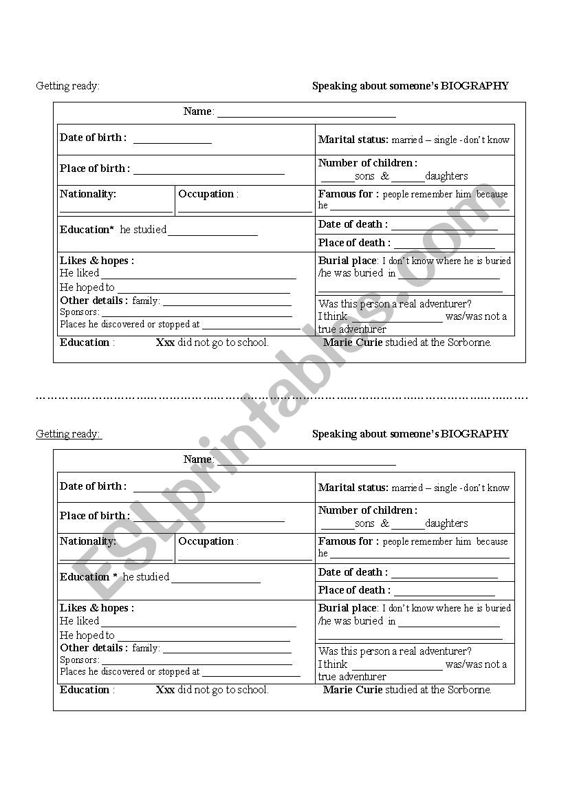 Speaking about someoneÂ´s biography