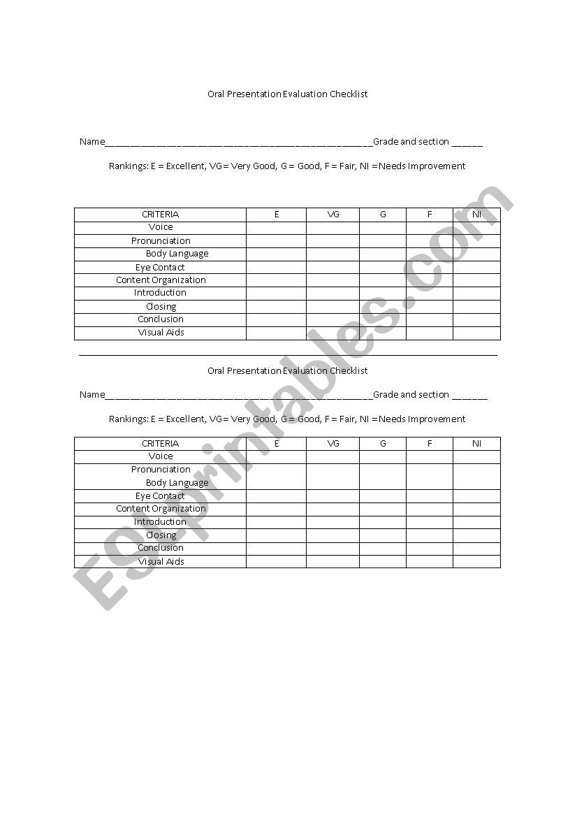 Checklist worksheet