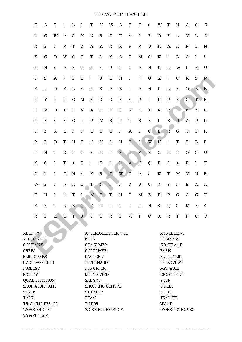 Wordsearch worksheet