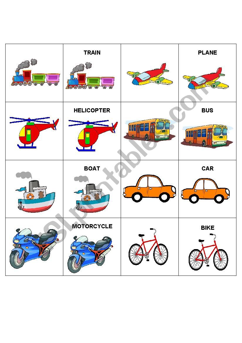 Transportation memory game worksheet
