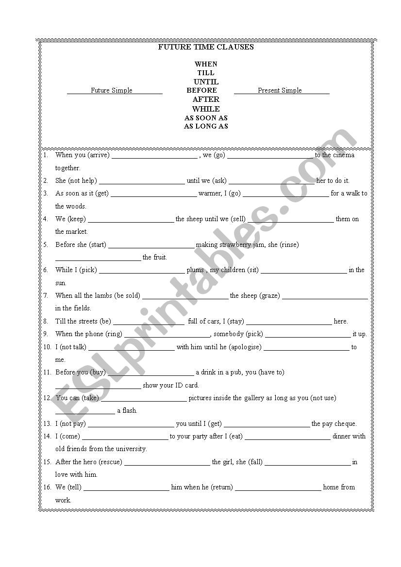 future time clauses worksheet