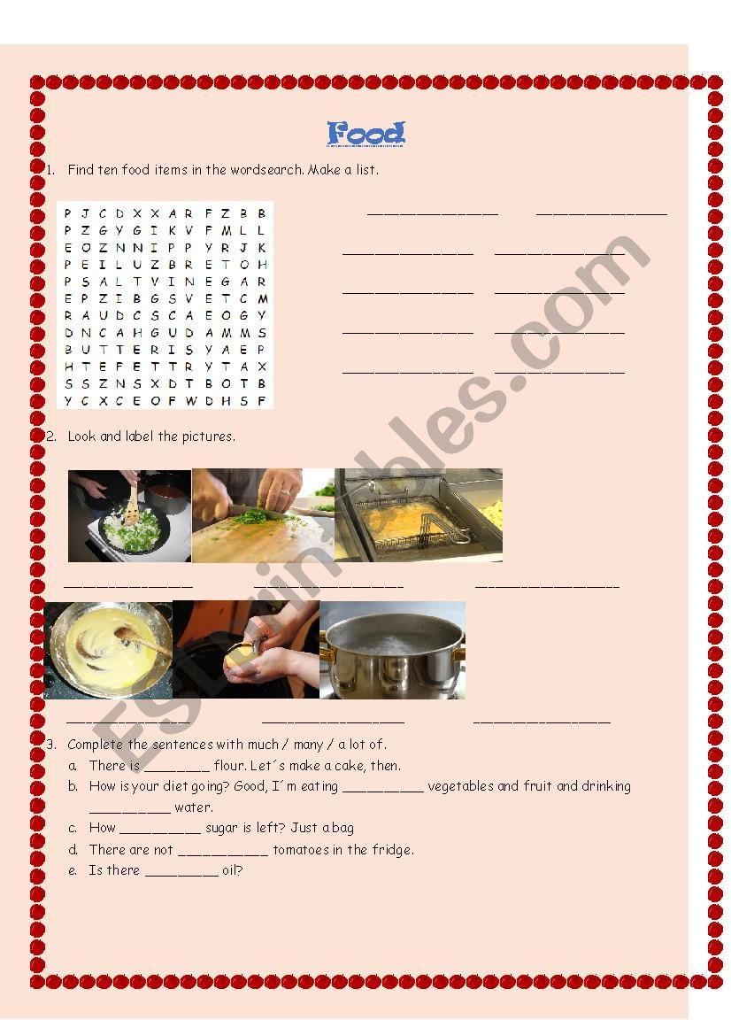 Food and cooking verbs worksheet