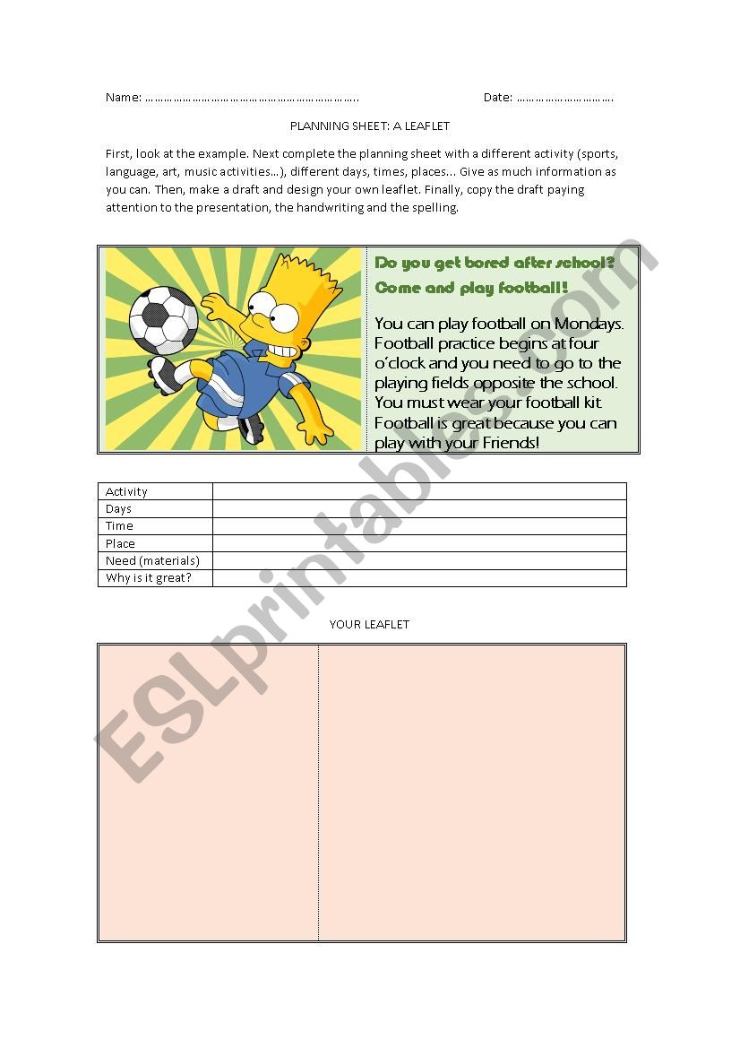 Planning sheet: LEAFLET worksheet