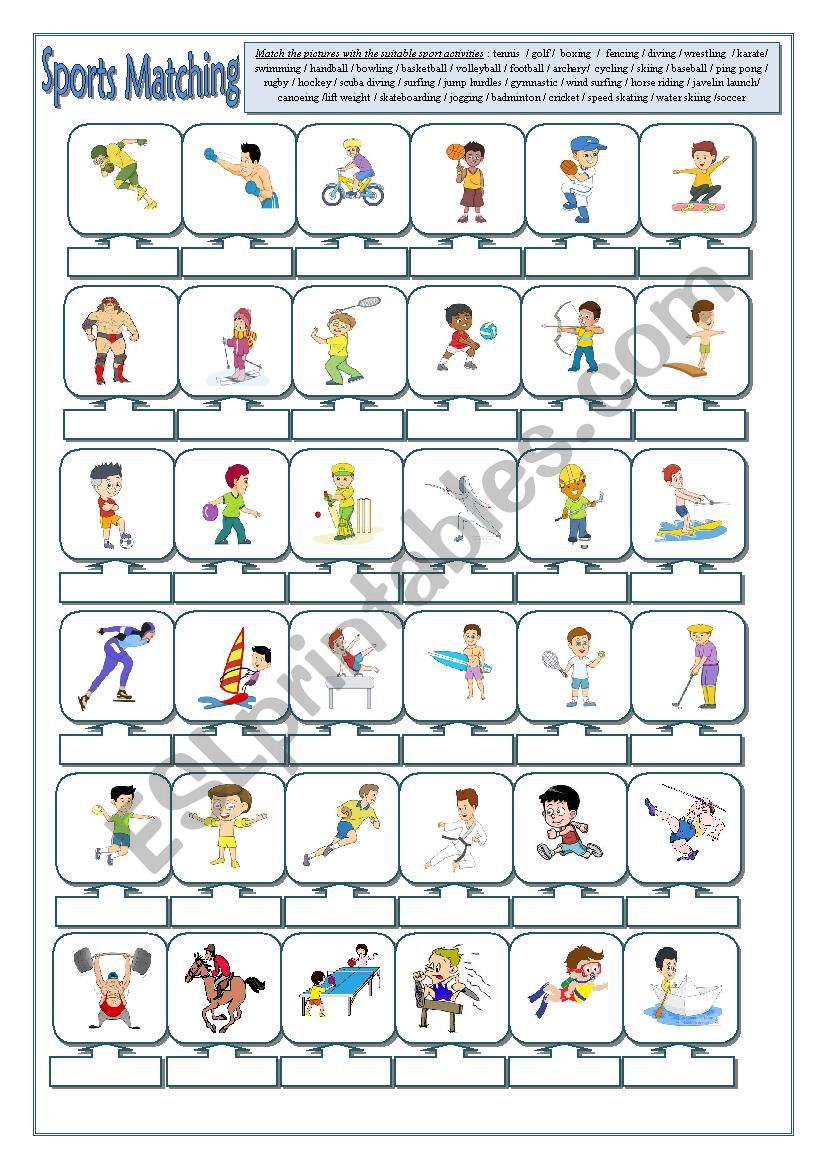 Sports matching worksheet