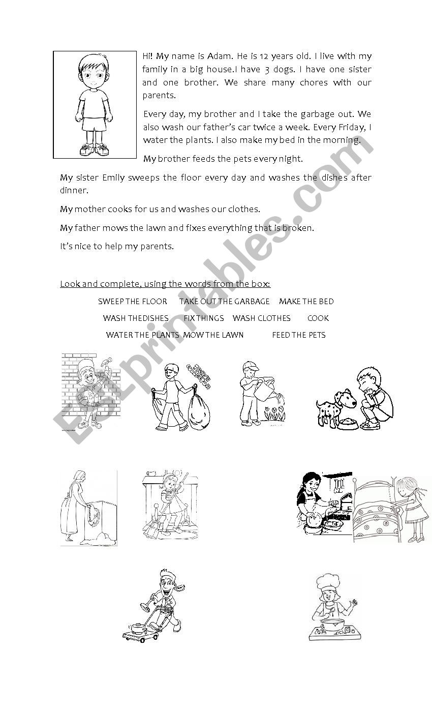 House chores worksheet