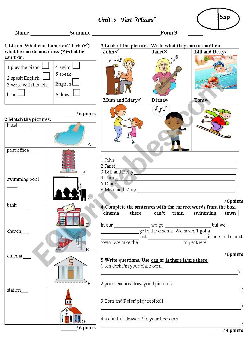 Test Places worksheet