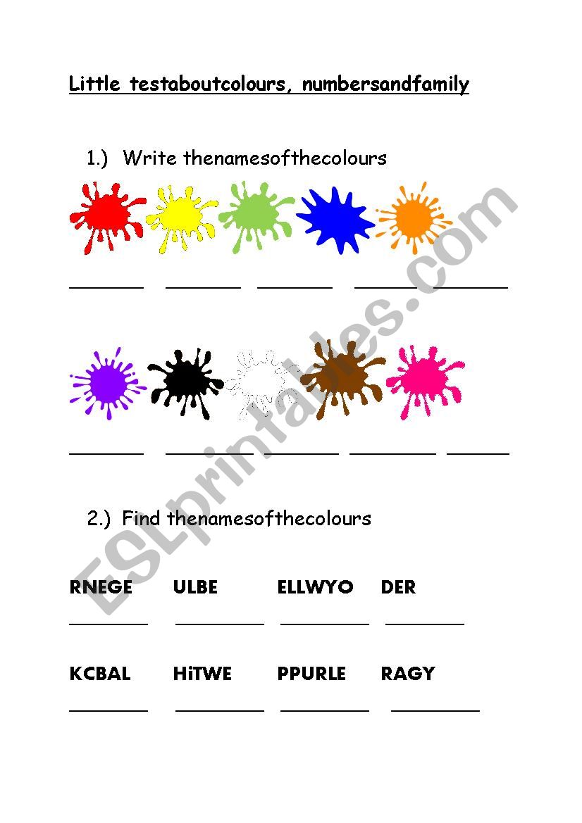 Test about colours numbers and family
