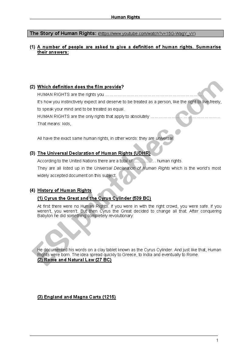Story of Human Rights worksheet