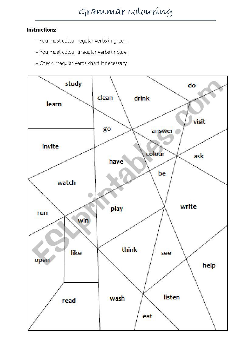 Grammar colouring worksheet