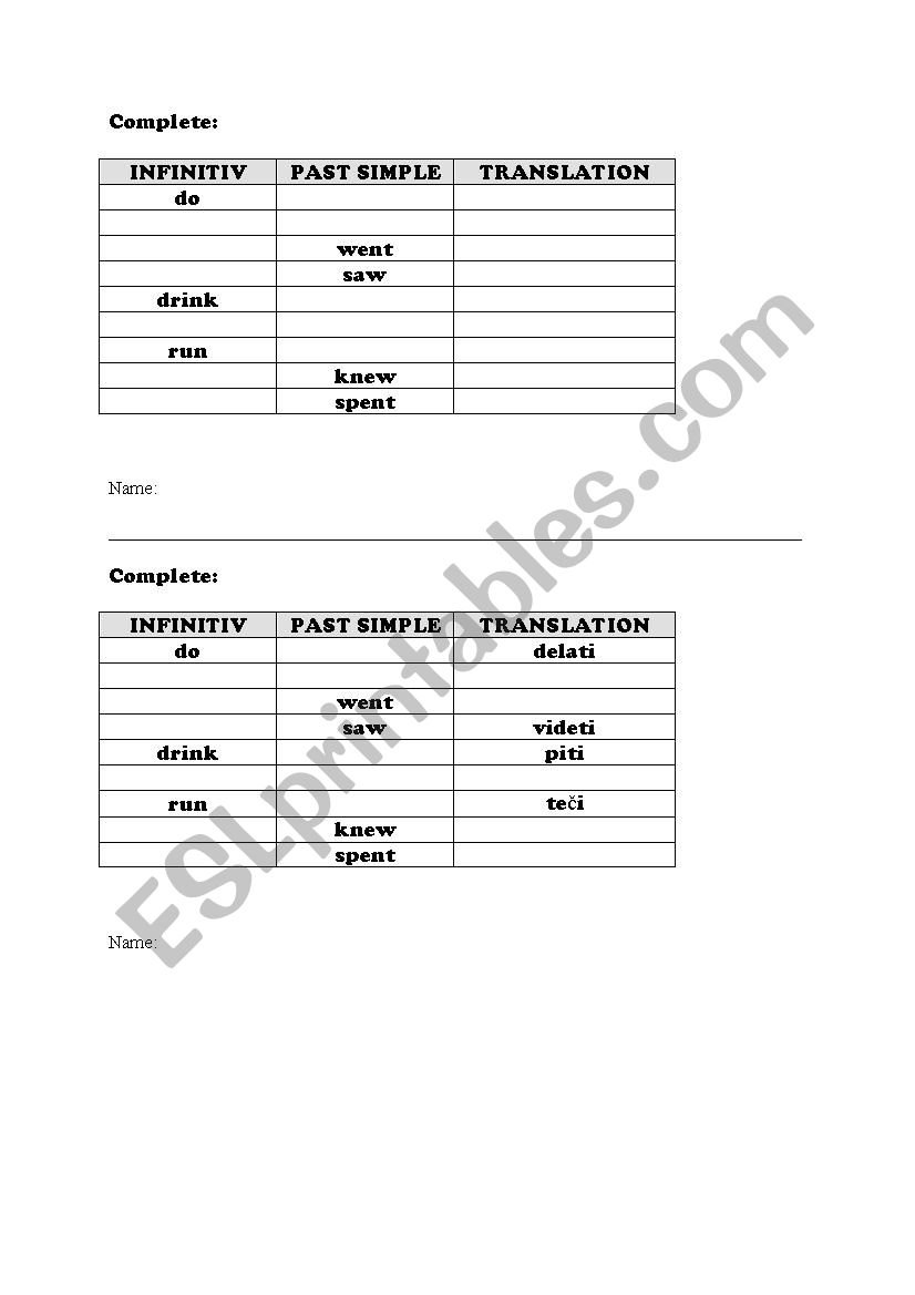 irregular verbs - short check up