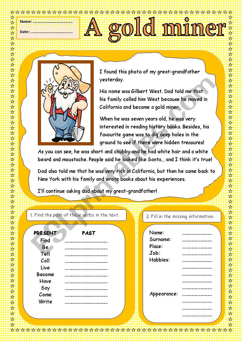 A gold miner worksheet