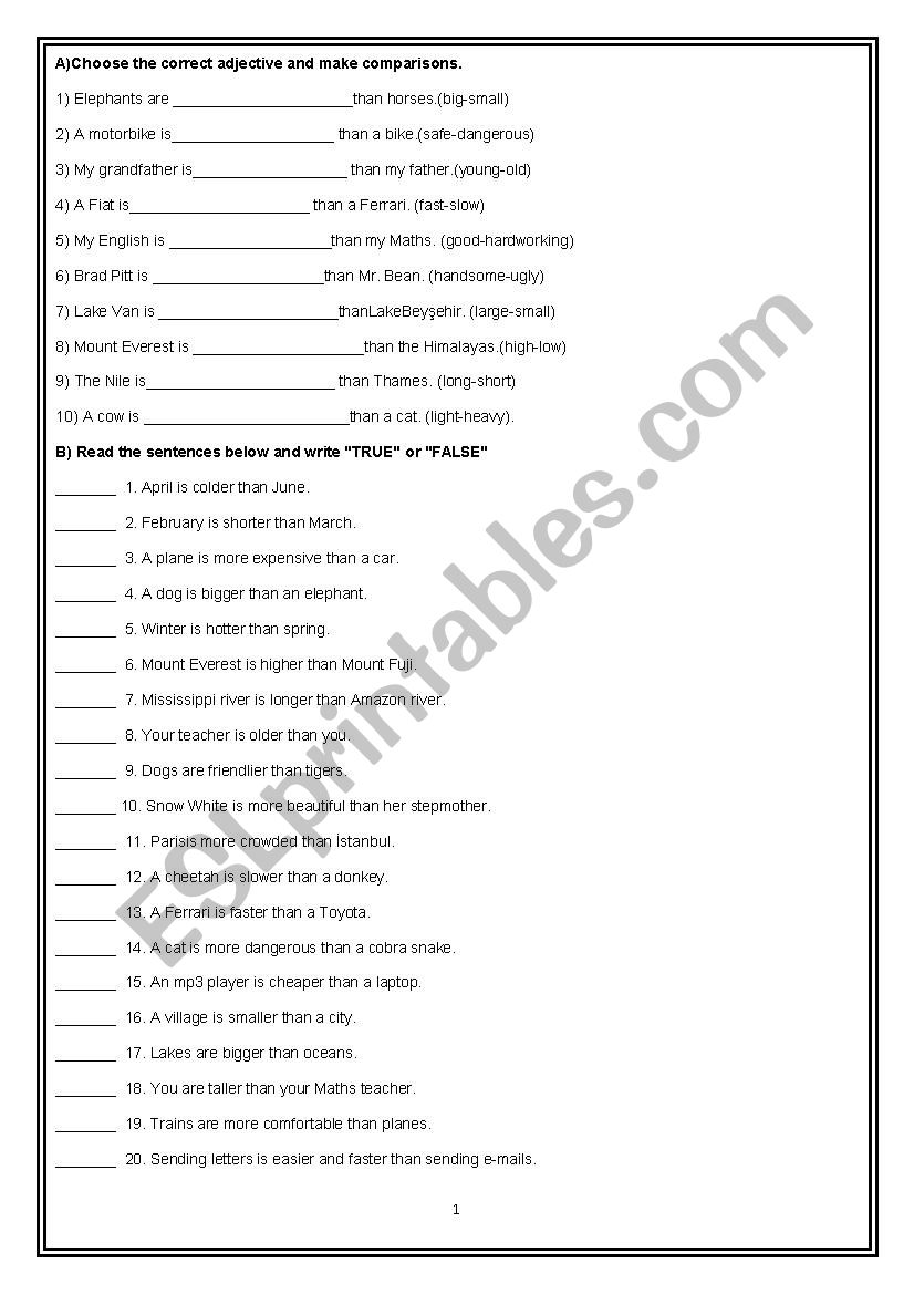 comparative-superlative worksheet