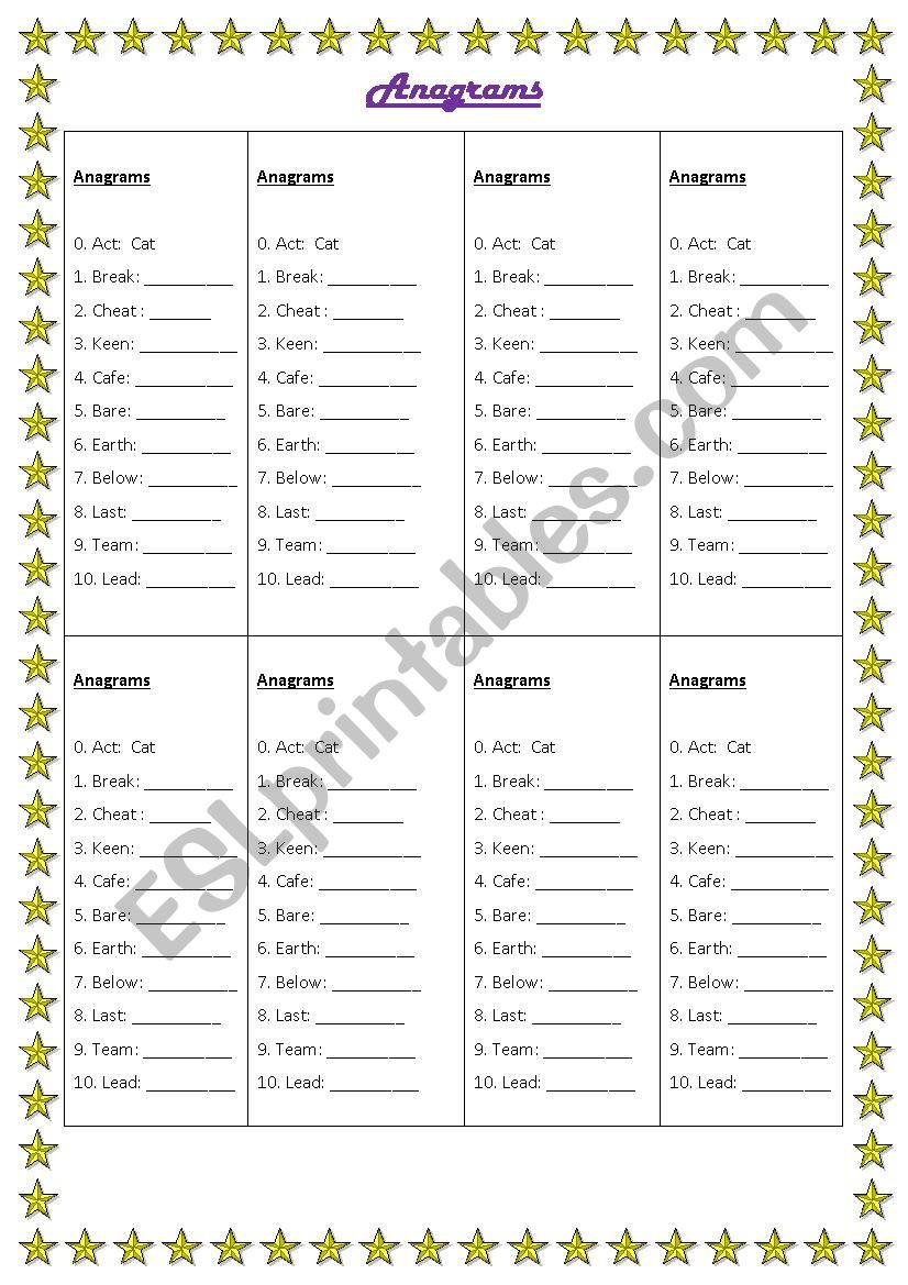 Anagrams  worksheet