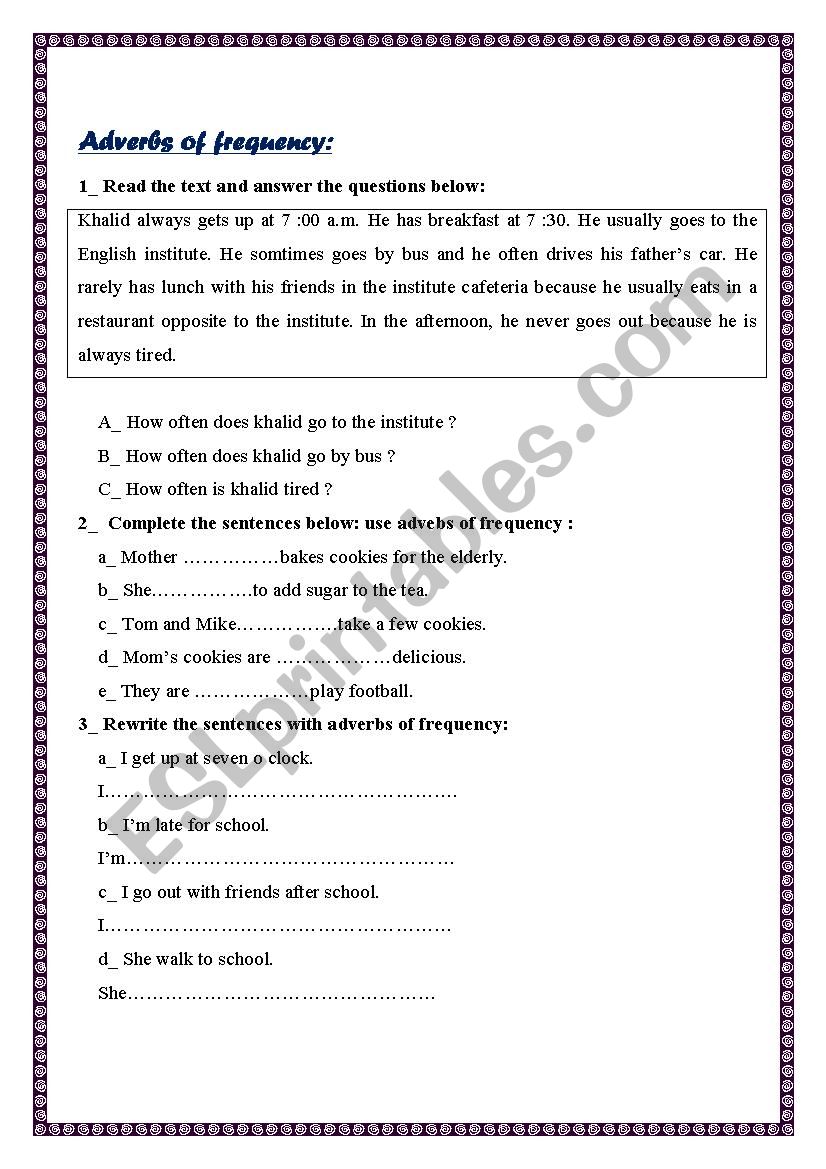 Adverbs of frequency worksheet