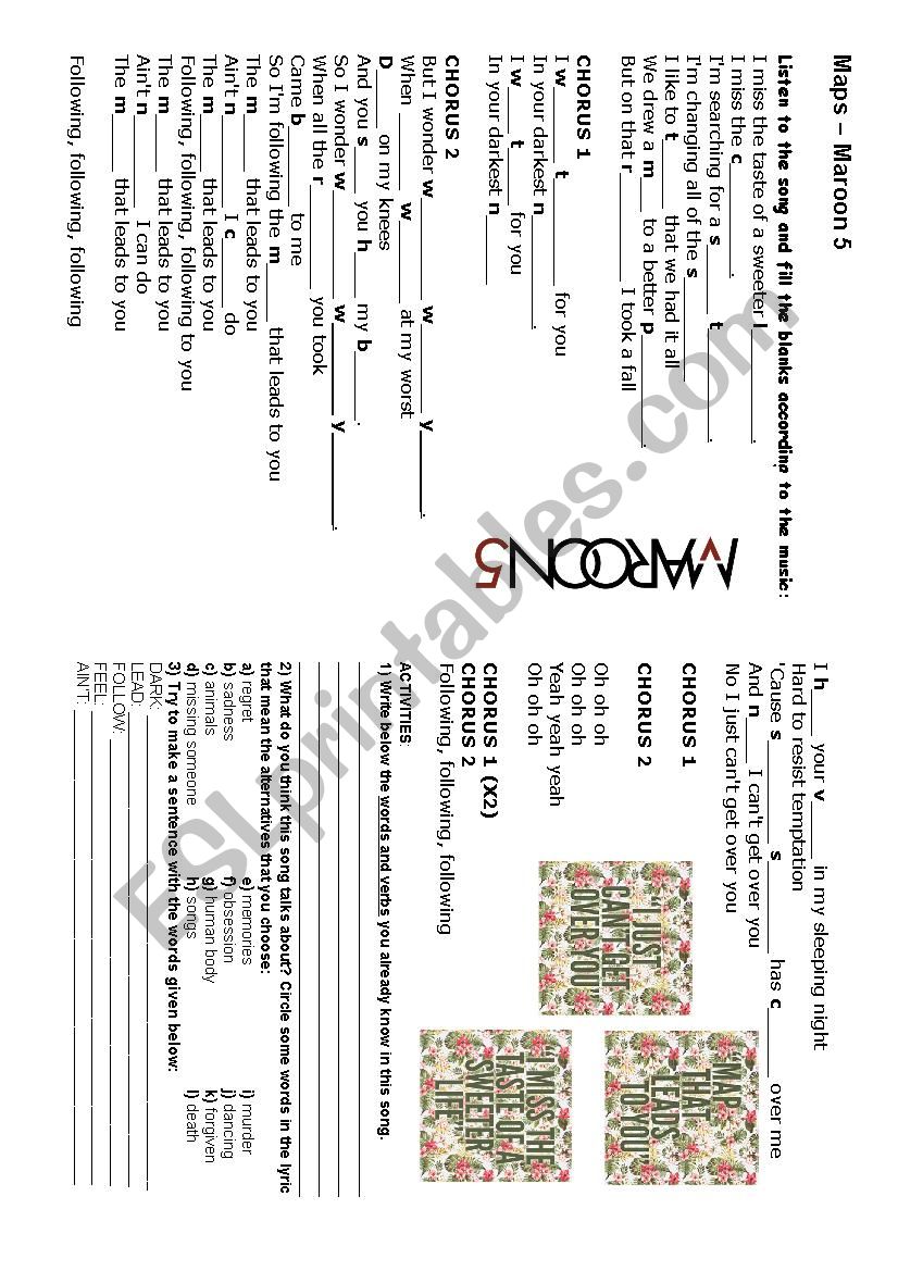 Maroon 5 - Maps worksheet