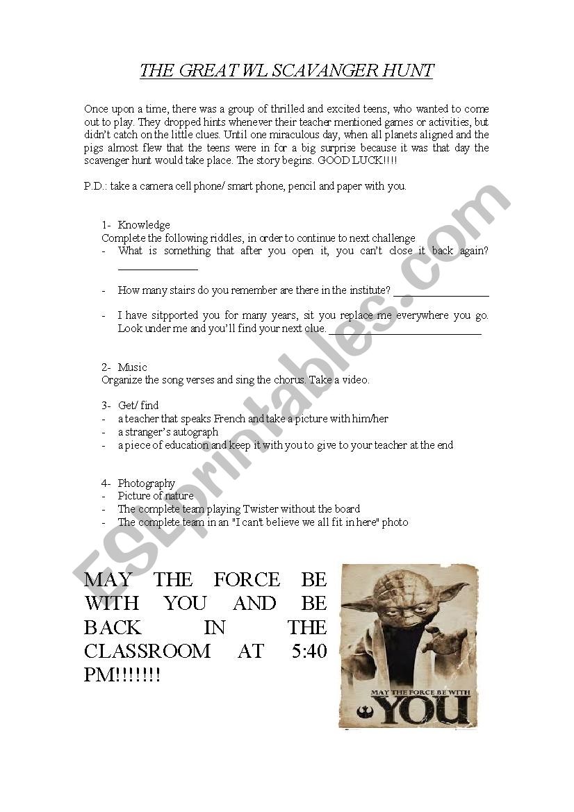 scavanger hunt worksheet