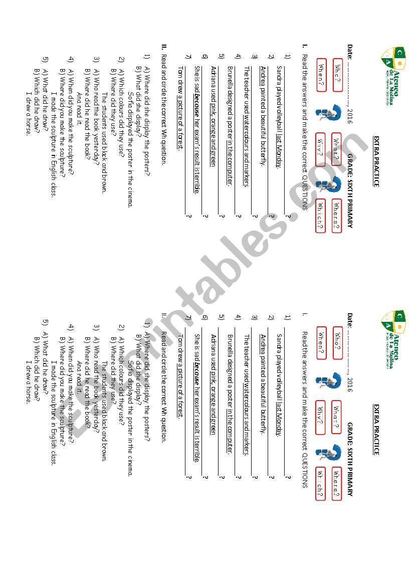 Wh questions EXTRA PRACTICE worksheet