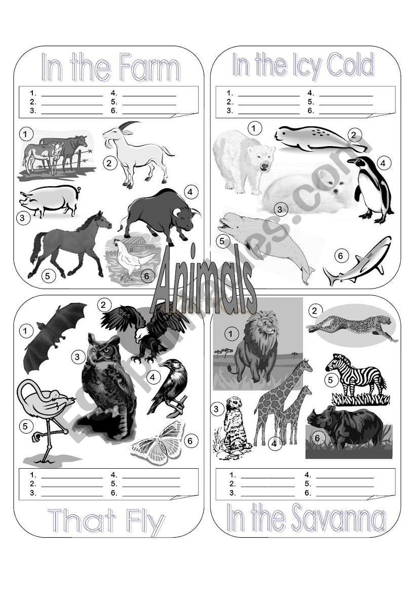 Animals Picture Dictionary Part 2 - Fill in the Blanks - Greyscale