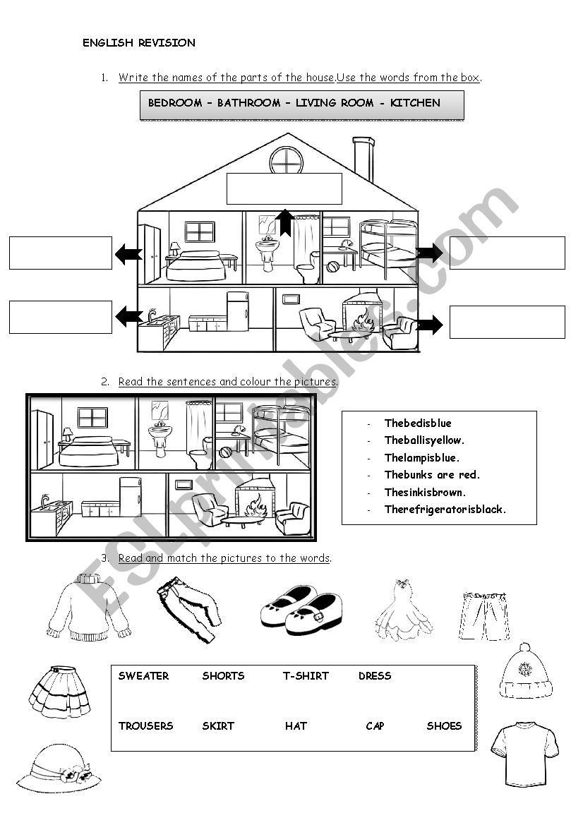 PARTS OF THE HOUSE/CLOTHES worksheet