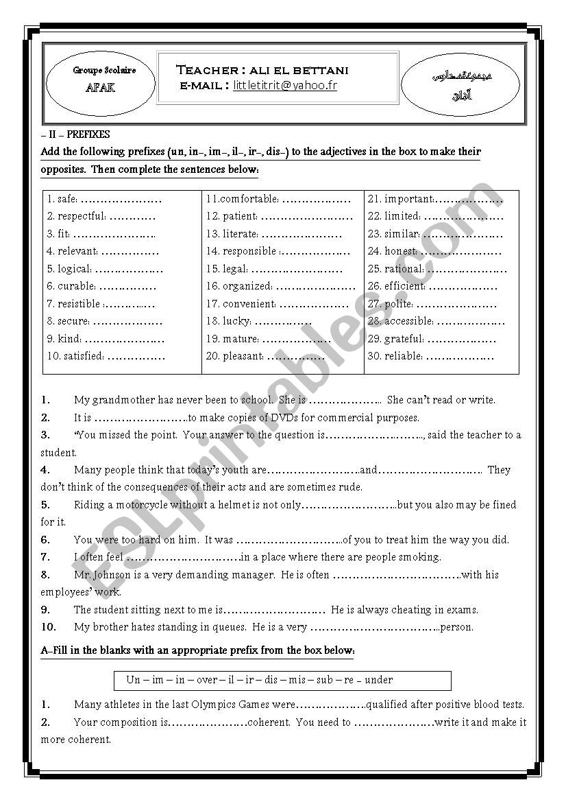 word formation: prefixes - grammar worksheets