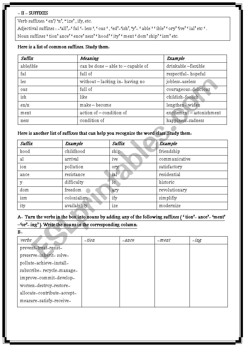 word formation: suffixes - grammar worksheets