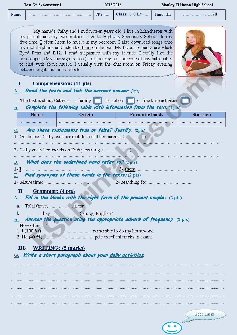 A Reading Comprehension Test For Common Core Students