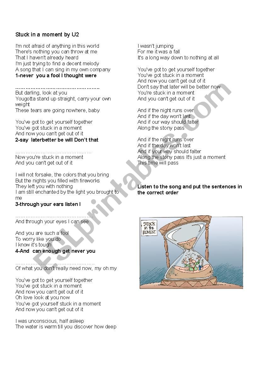 Stuck in a moment by U2 worksheet