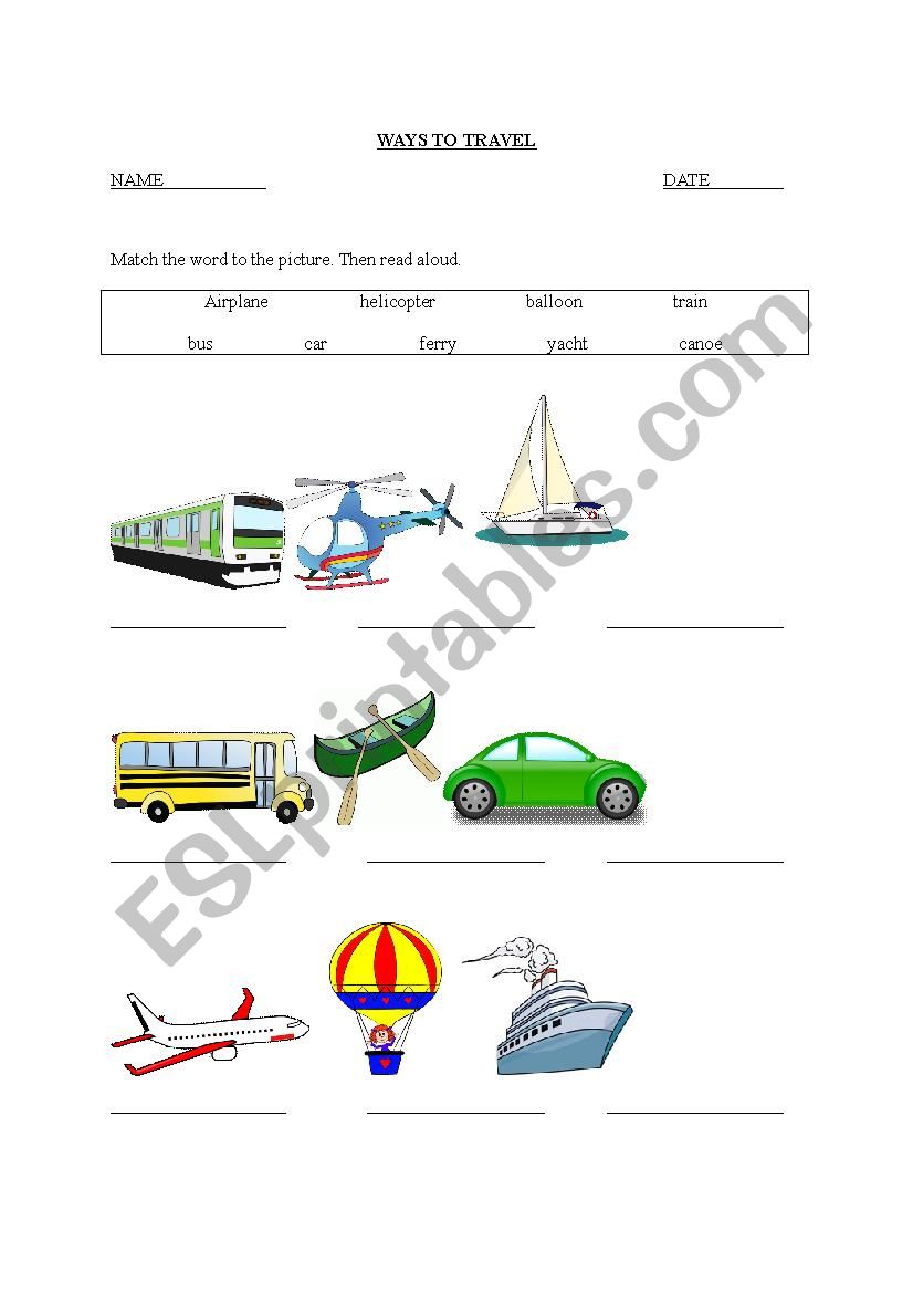 Transportation worksheet