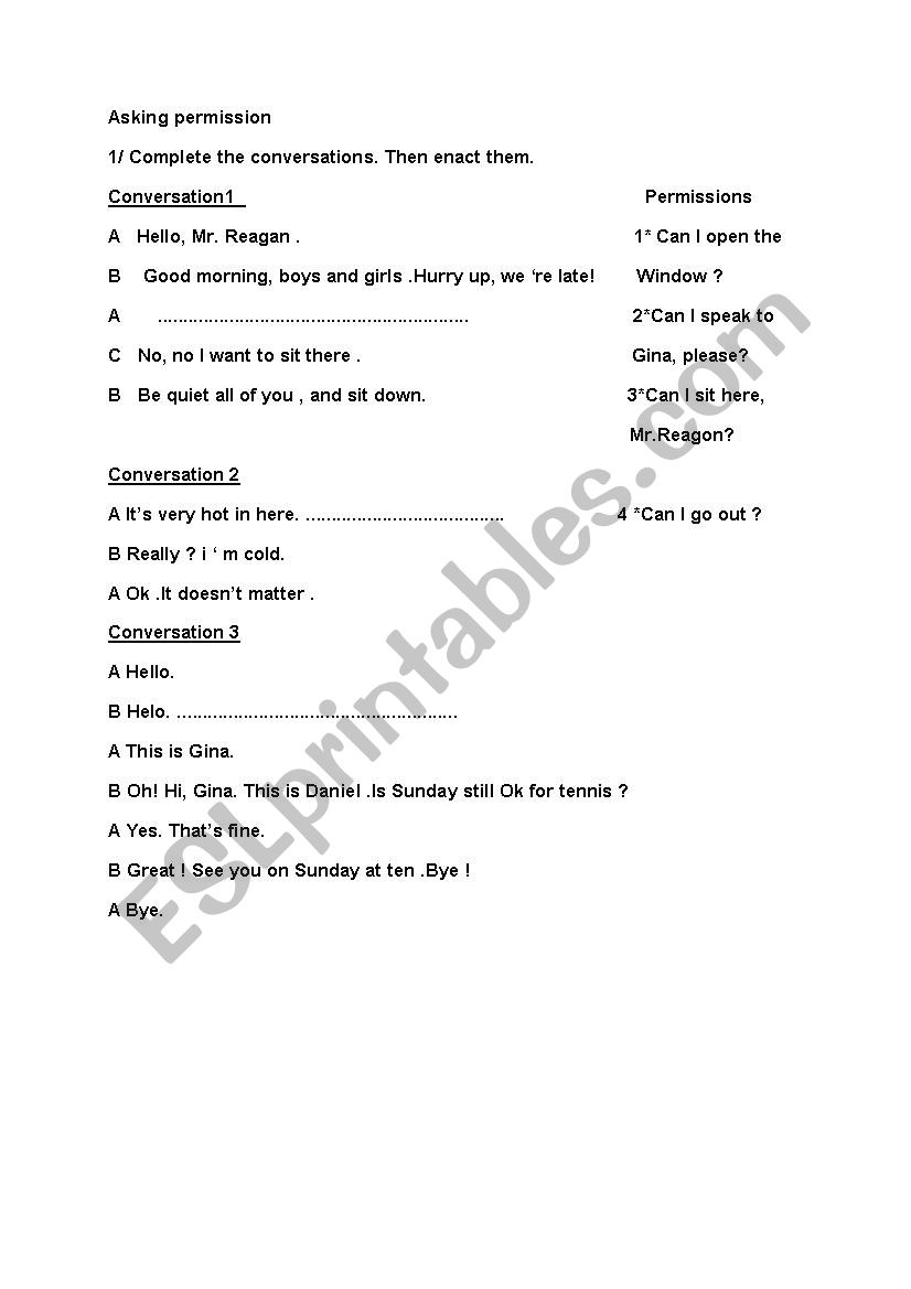 asking permission worksheet