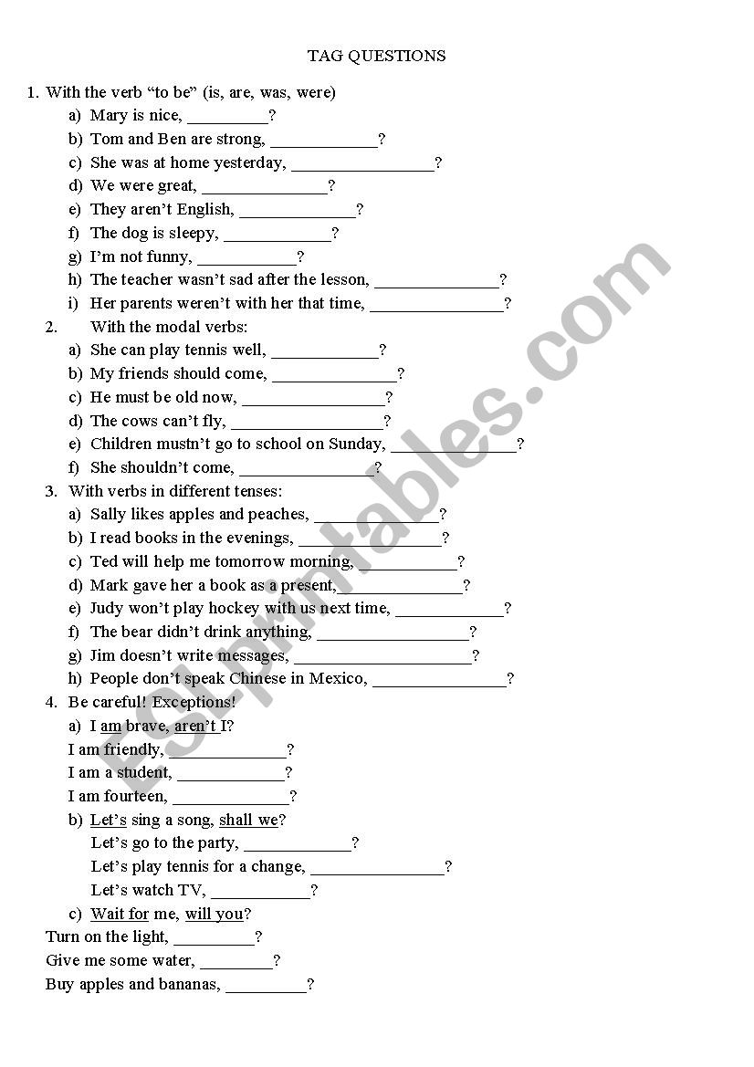 Tag questions worksheet