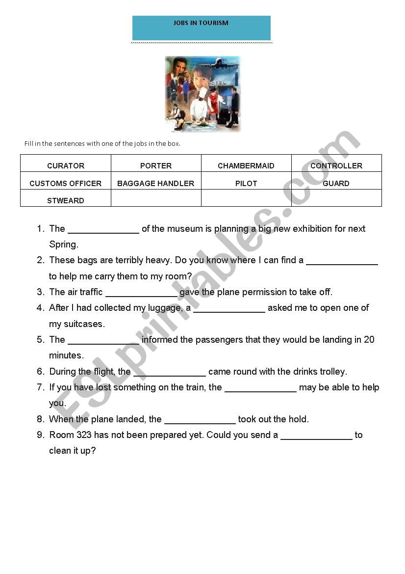 Tourism - Jobs in Tourism worksheet