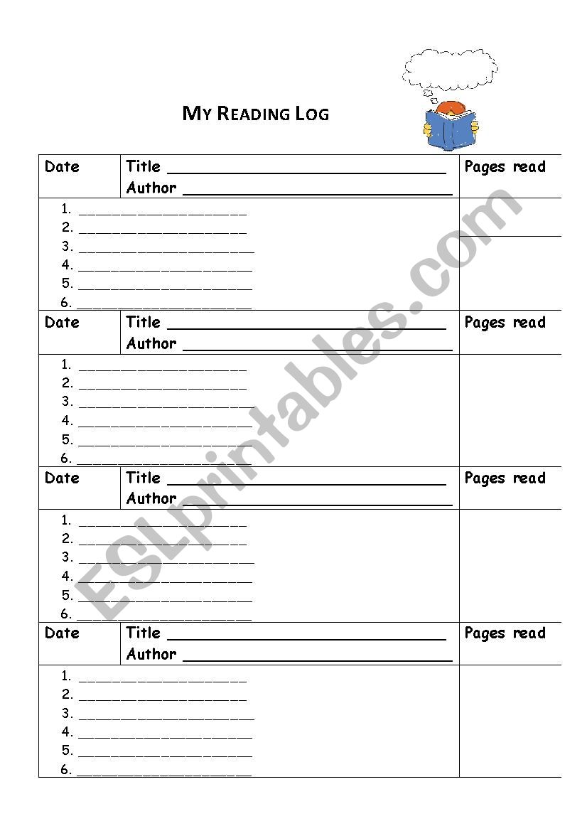 My Reading Log worksheet