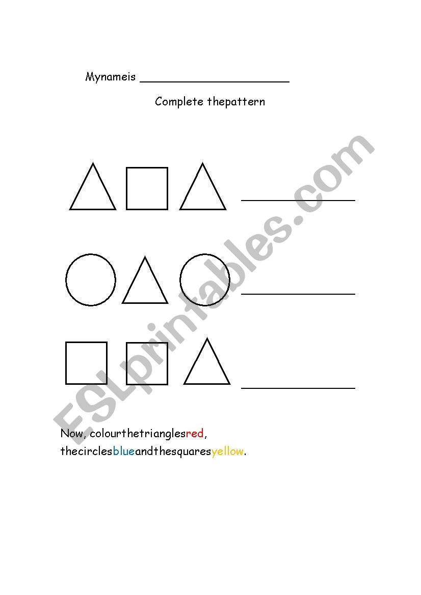 Complete the pattern worksheet