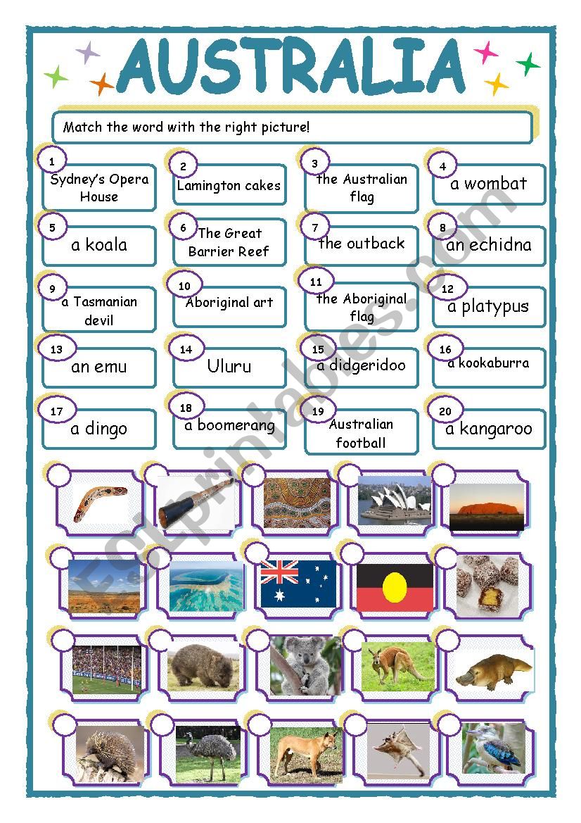 Australia :vocabulary worksheet
