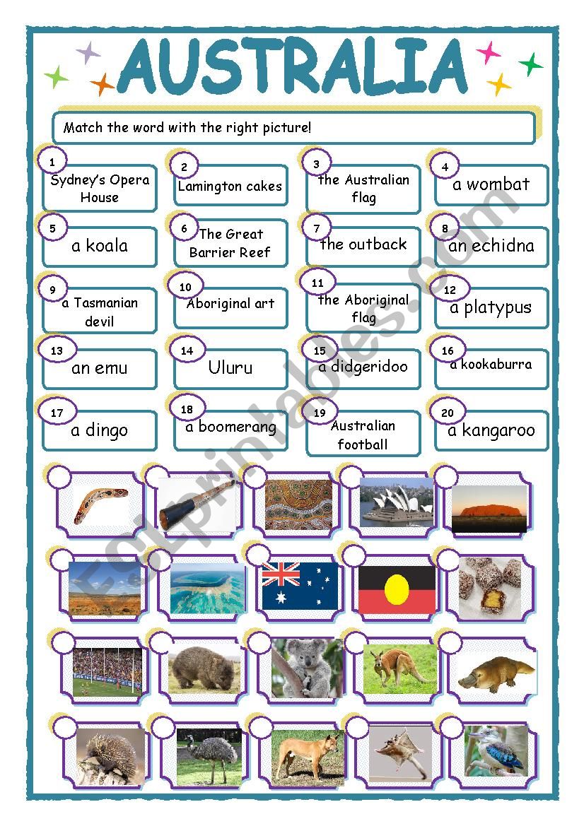 Australia :vocabulary worksheet