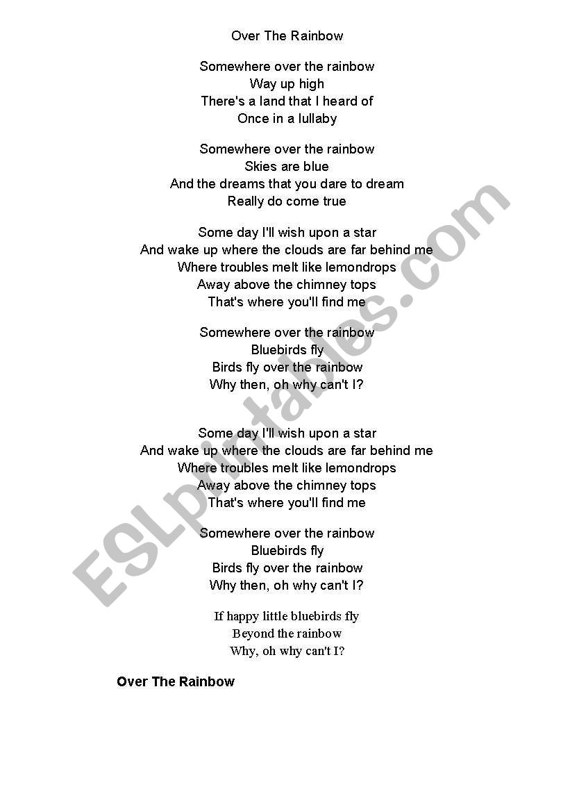 Somewhere over the Rainbow Lyrics & Fill in the GAP