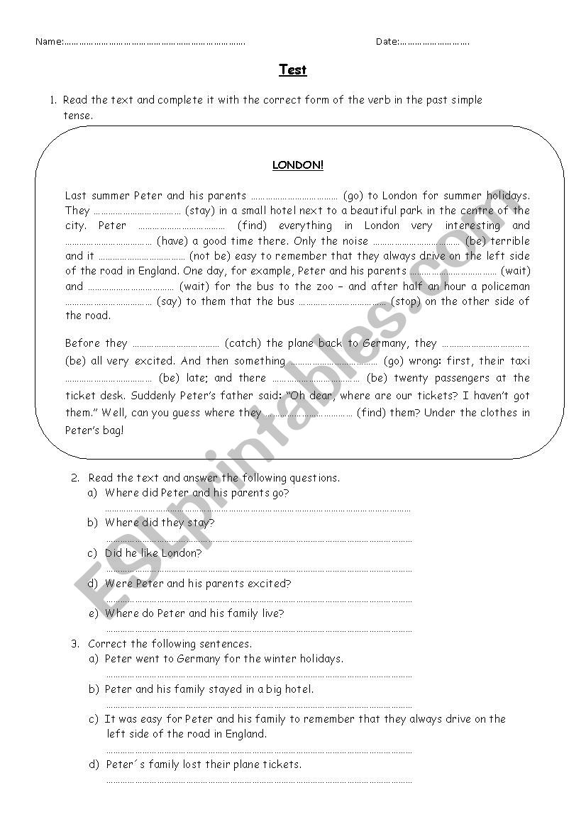 Reading comprehension worksheet