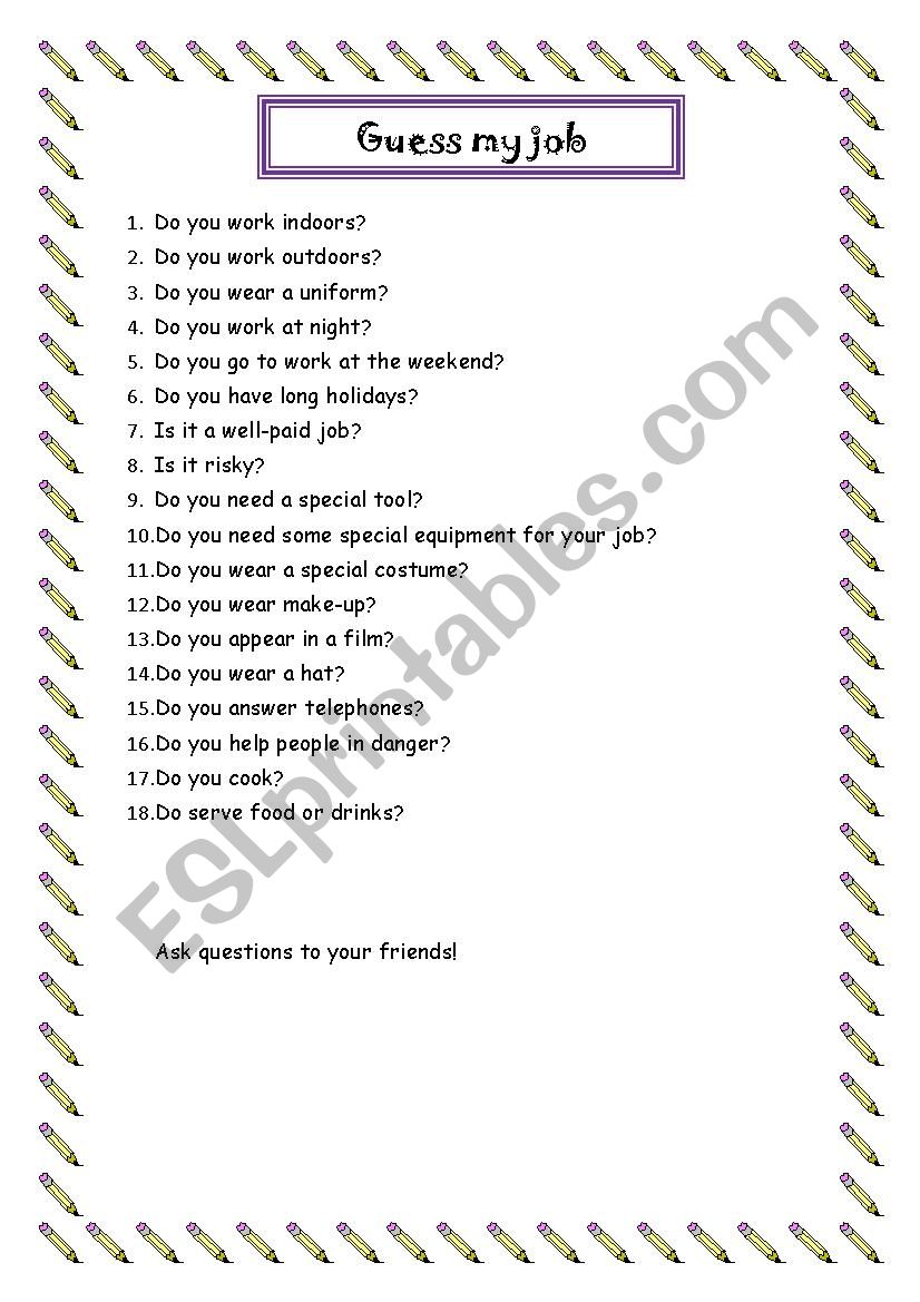 Guess my job worksheet